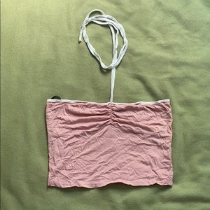 Baby Pink & White Tie Neck Crop Top